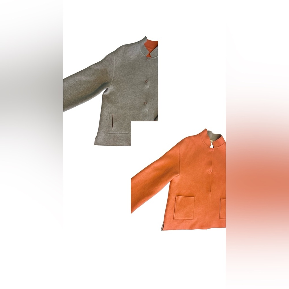 Bruno Manetti Wool Jacket Tangerine Gray Reversible 3 Snap Sz S/M Italy Travel